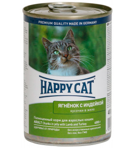 Happy Cat, влажный корм д/кошек (индейка/ягненок желе)